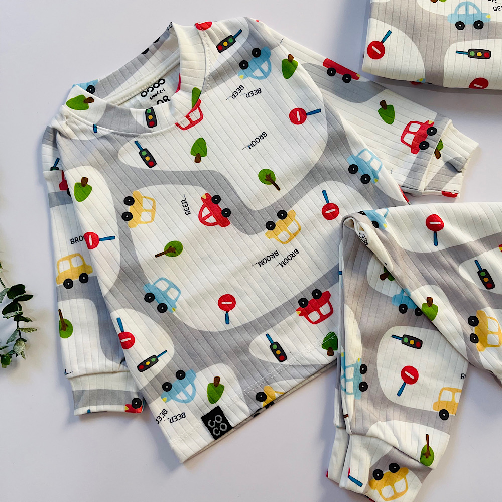 بلوز شلوار نخ پنبه ریلی طرح ماشین