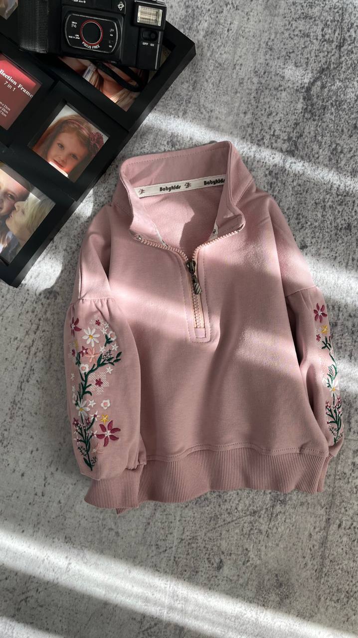 بلوز دورس نیم زیپ دخترانه گلدوزی